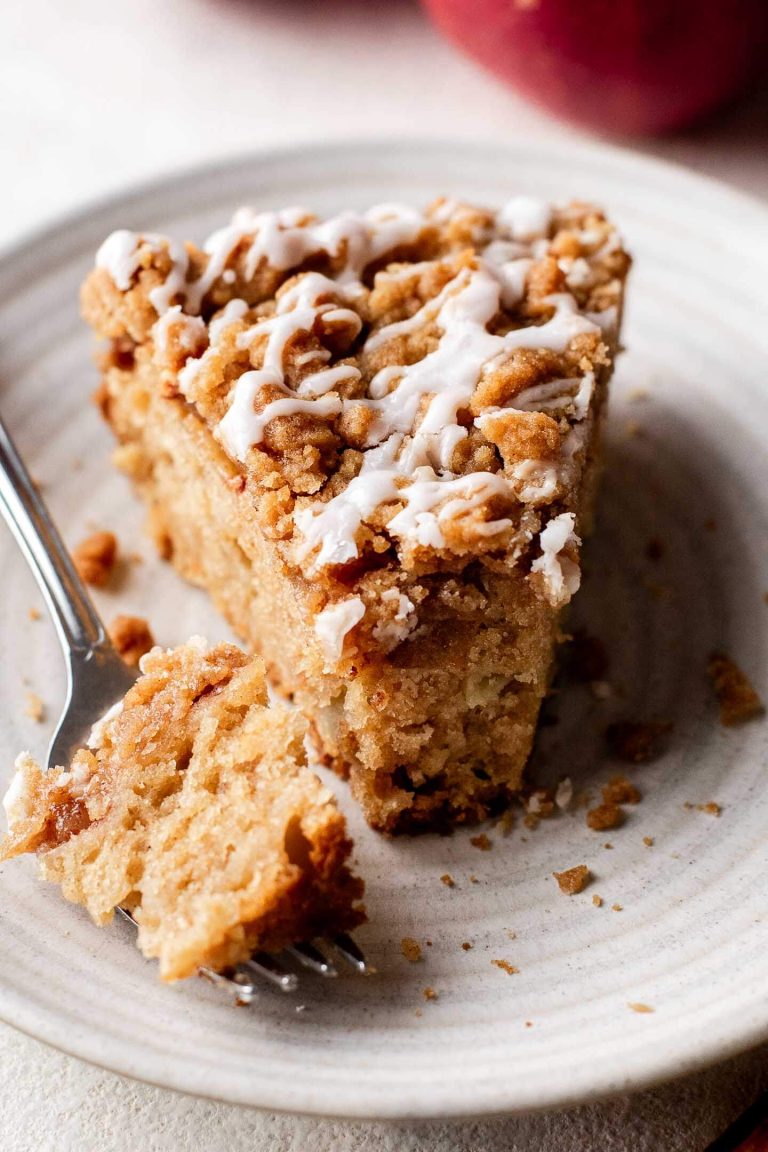 slice of apple coffee cake in plate