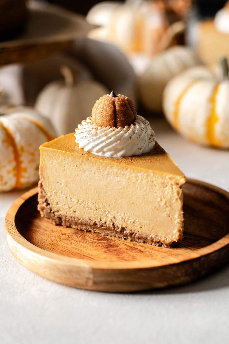 slice of pumpkin cheesecake in plate
