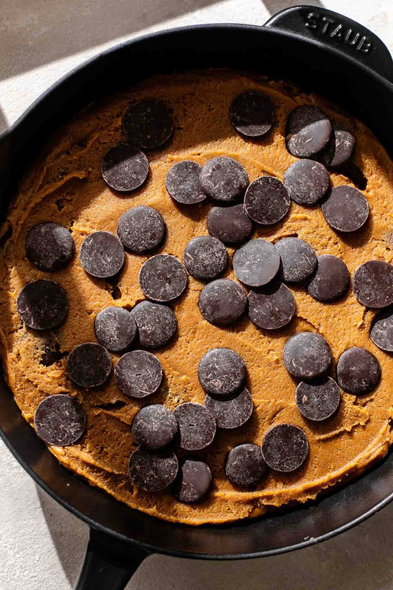 giant pumpkin chocolate chip cookie dough in skillet