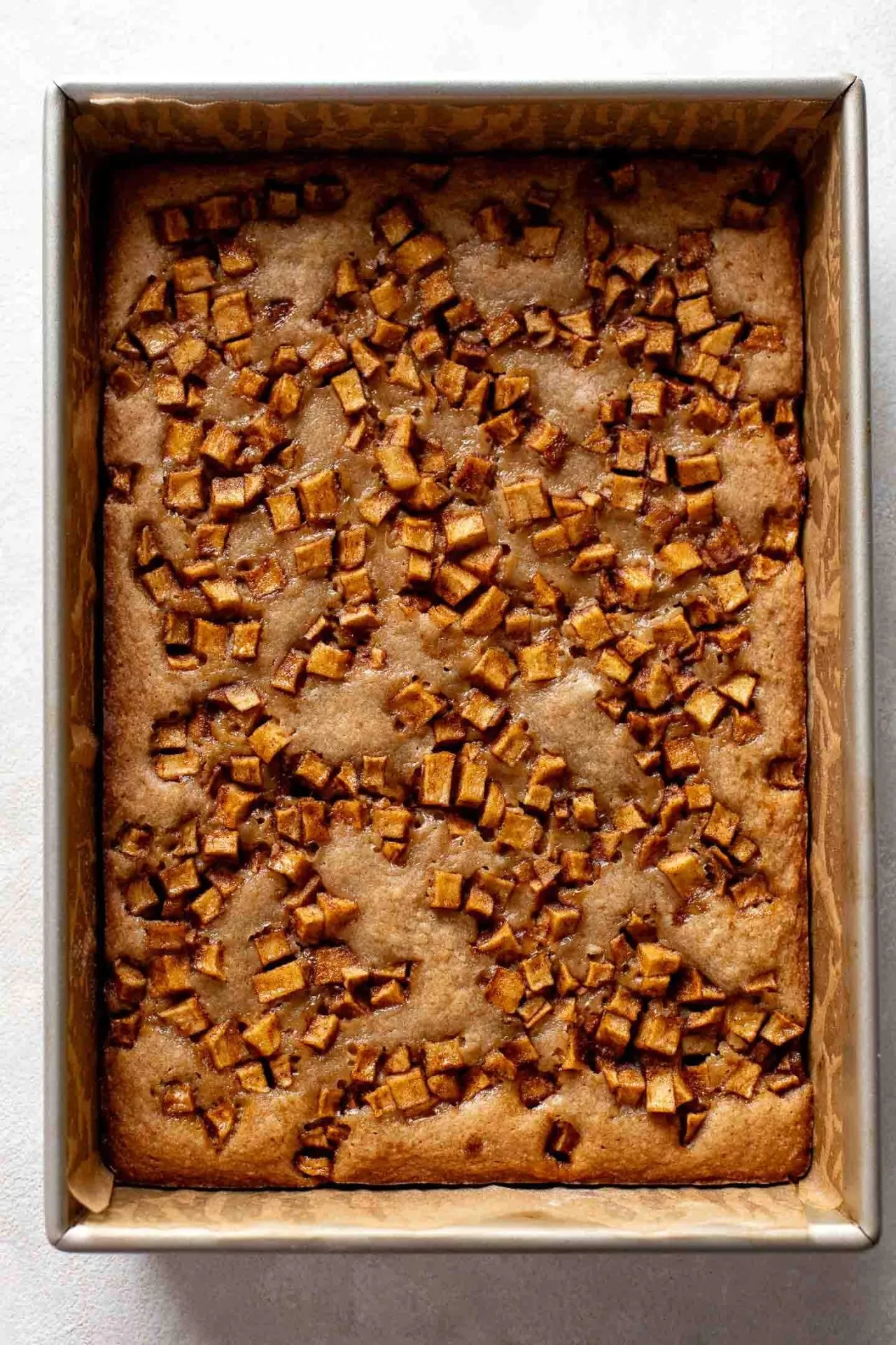 baked brown butter apple blondies in pan