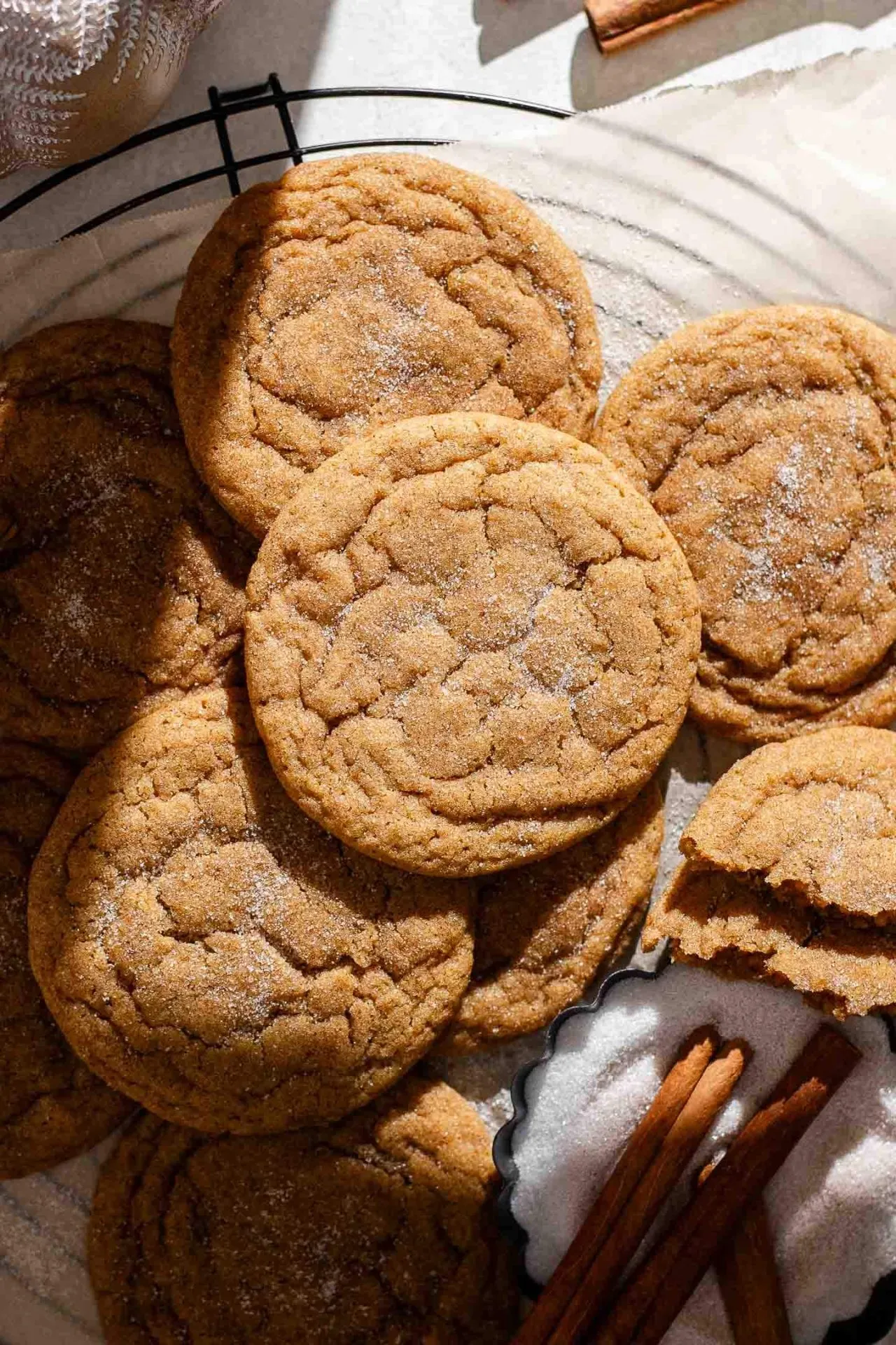 baked chewy pumpkin cookies on wire rack