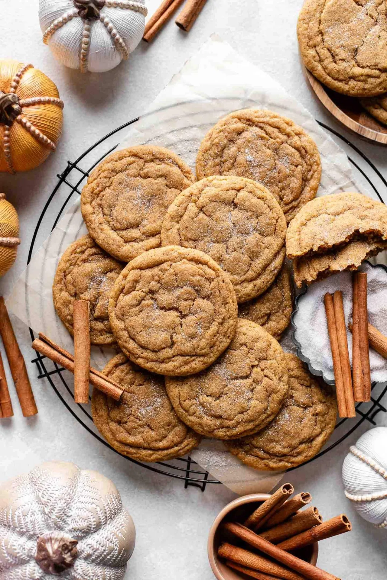 chewy pumpkin cookies on wire rack