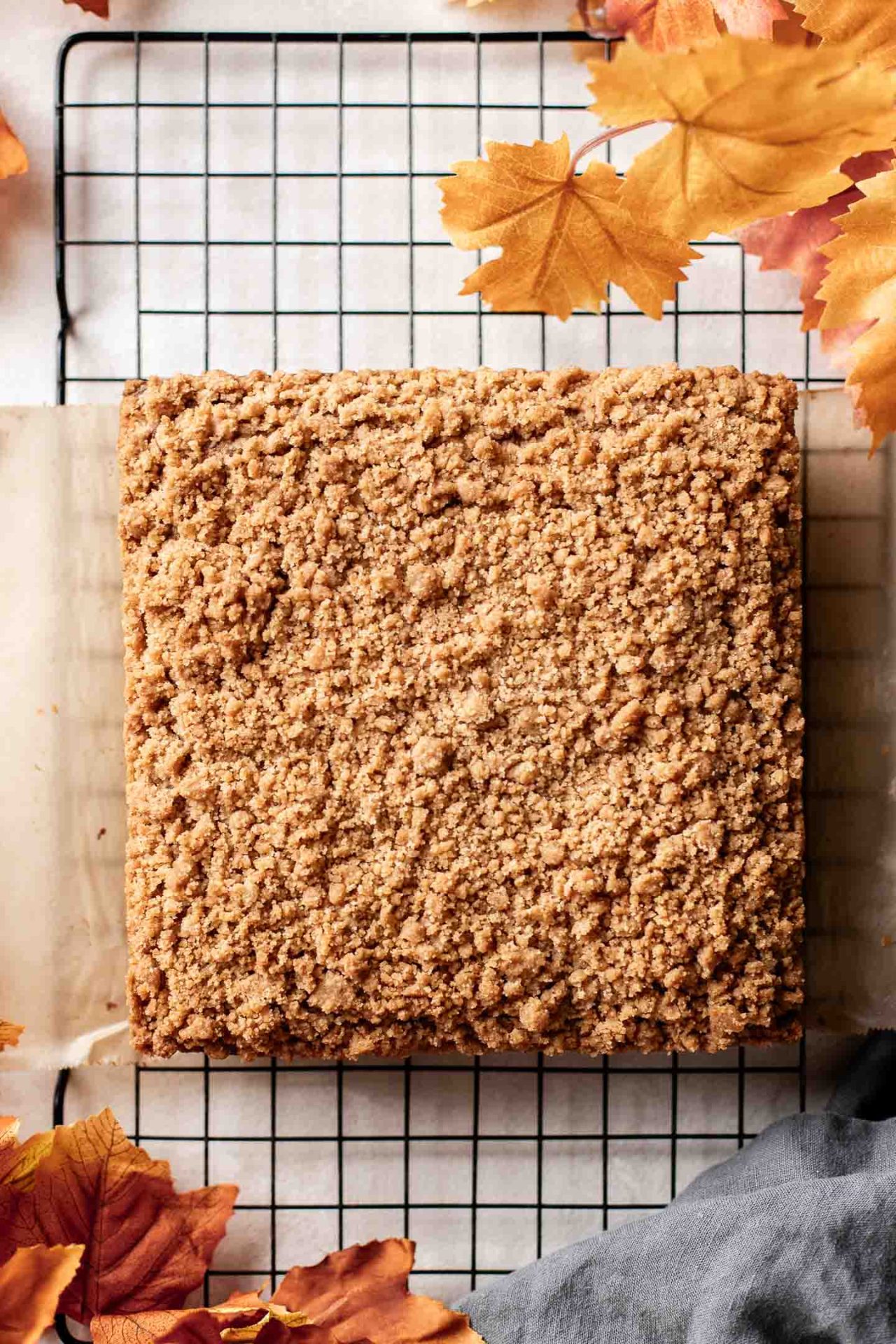 baked pumpkin coffee cake on wire rack